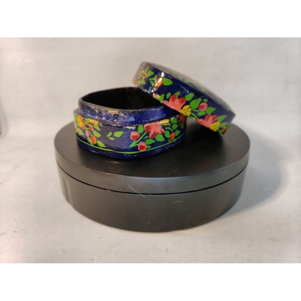 Handcrafted Kashmiri Floral Design Trinket Box Small Blue - Picture 3 of 11